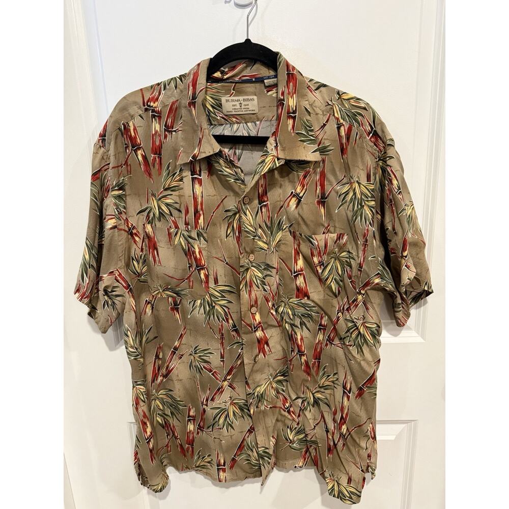 Vintage Burma Bibas Mens Hawaiian Shirt 2XL Rayon Mix Bamboo Tropical Beach